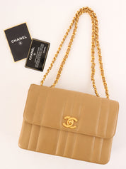 Mademoiselle Stitch CC Turnlock Chain Bag, Beige, circa 1995