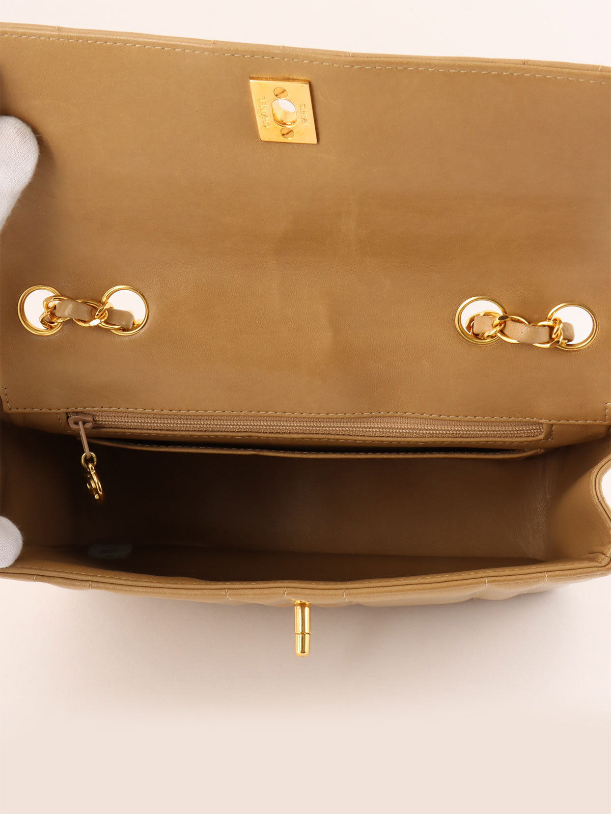 Mademoiselle Stitch CC Turnlock Chain Bag, Beige, circa 1995