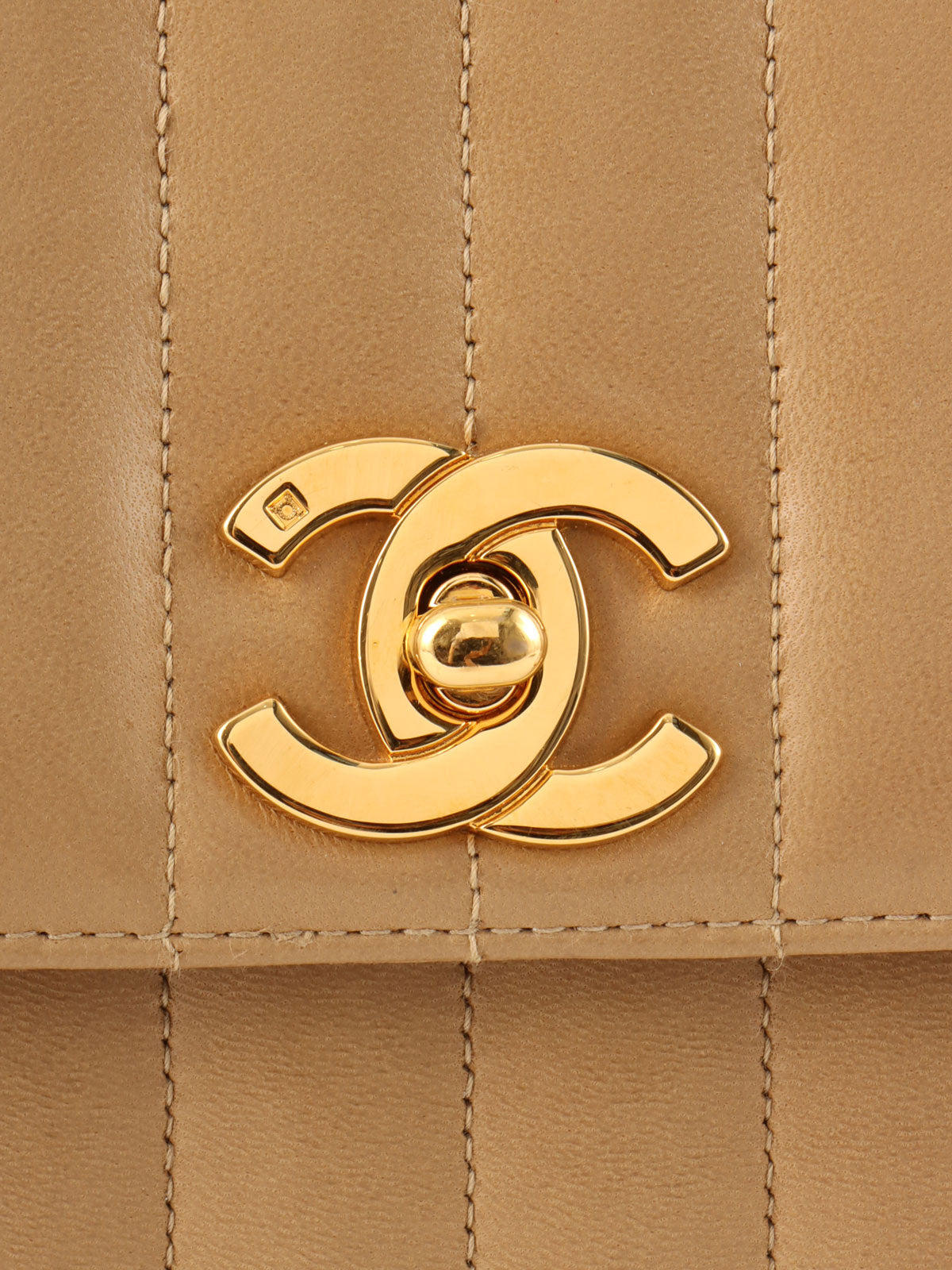 Mademoiselle Stitch CC Turnlock Chain Bag, Beige, circa 1995