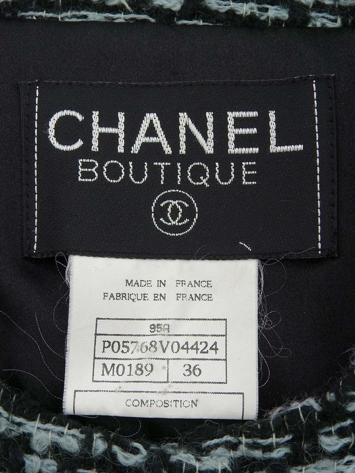 1995年製 ツイードCCマークボタンジャケット ブラック/アイスブルー