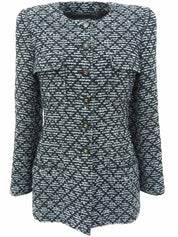 1995年製 ツイードCCマークボタンジャケット ブラック/アイスブルー