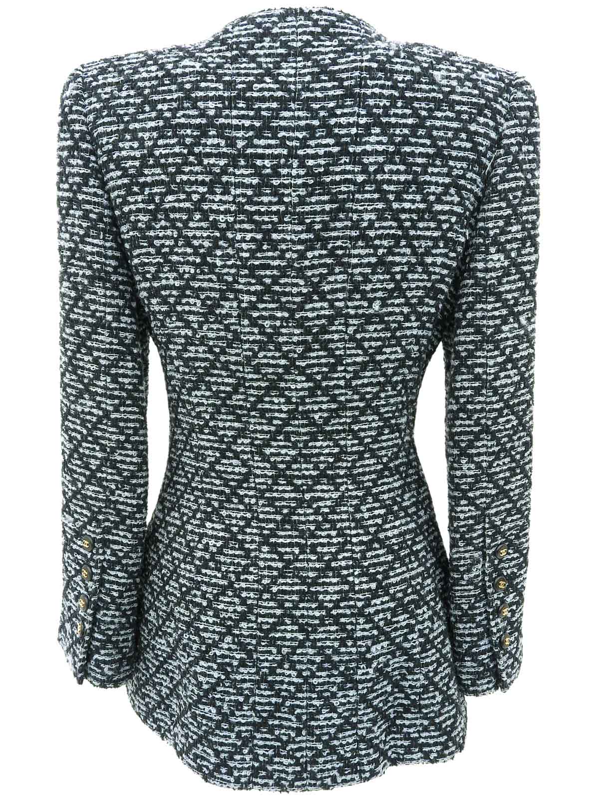 1995年製 ツイードCCマークボタンジャケット ブラック/アイスブルー