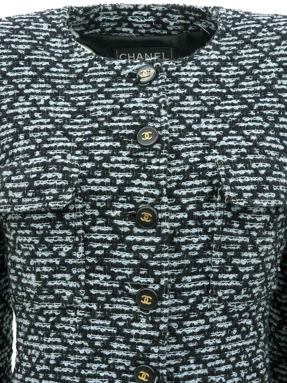 1995年製 ツイードCCマークボタンジャケット ブラック/アイスブルー