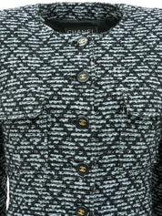 1995年製 ツイードCCマークボタンジャケット ブラック/アイスブルー