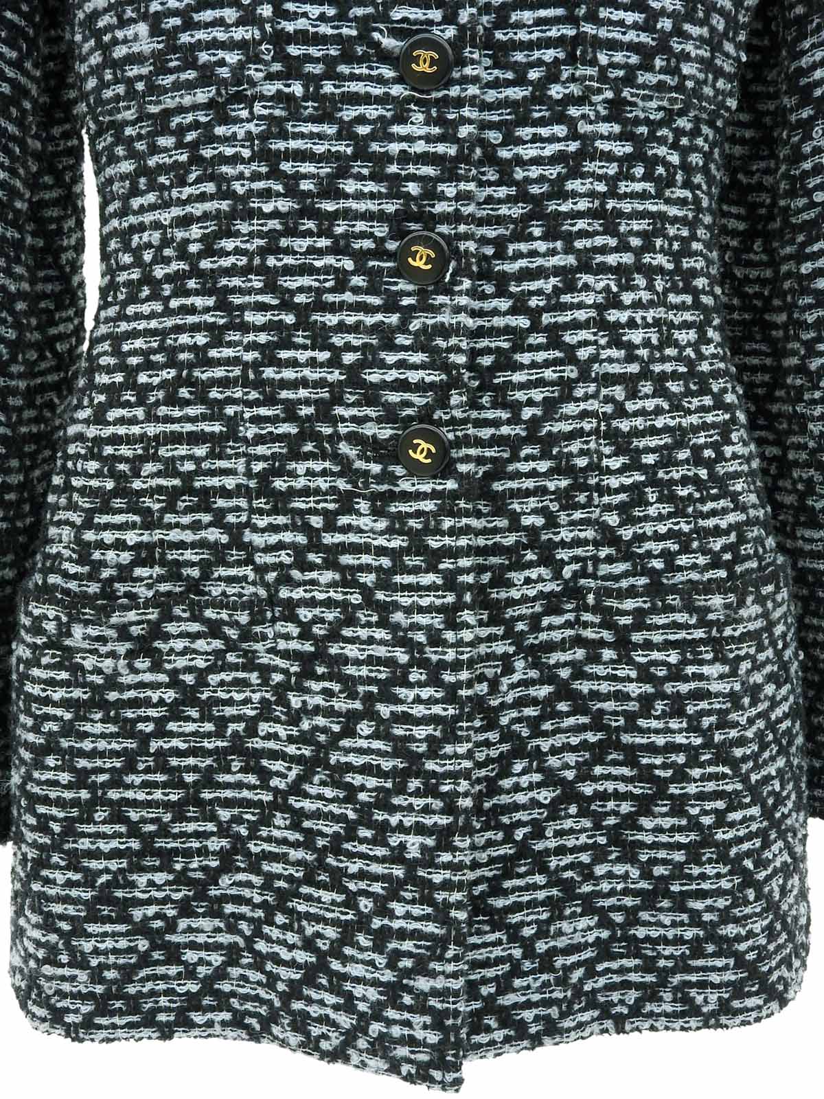 1995年製 ツイードCCマークボタンジャケット ブラック/アイスブルー