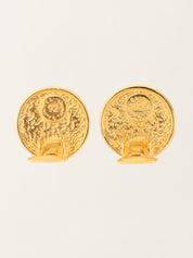 ラウンドラインストーンスターボールイヤリング ゴールド