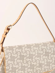Horse Carriage Pattern Shoulder Bag in Gray/White