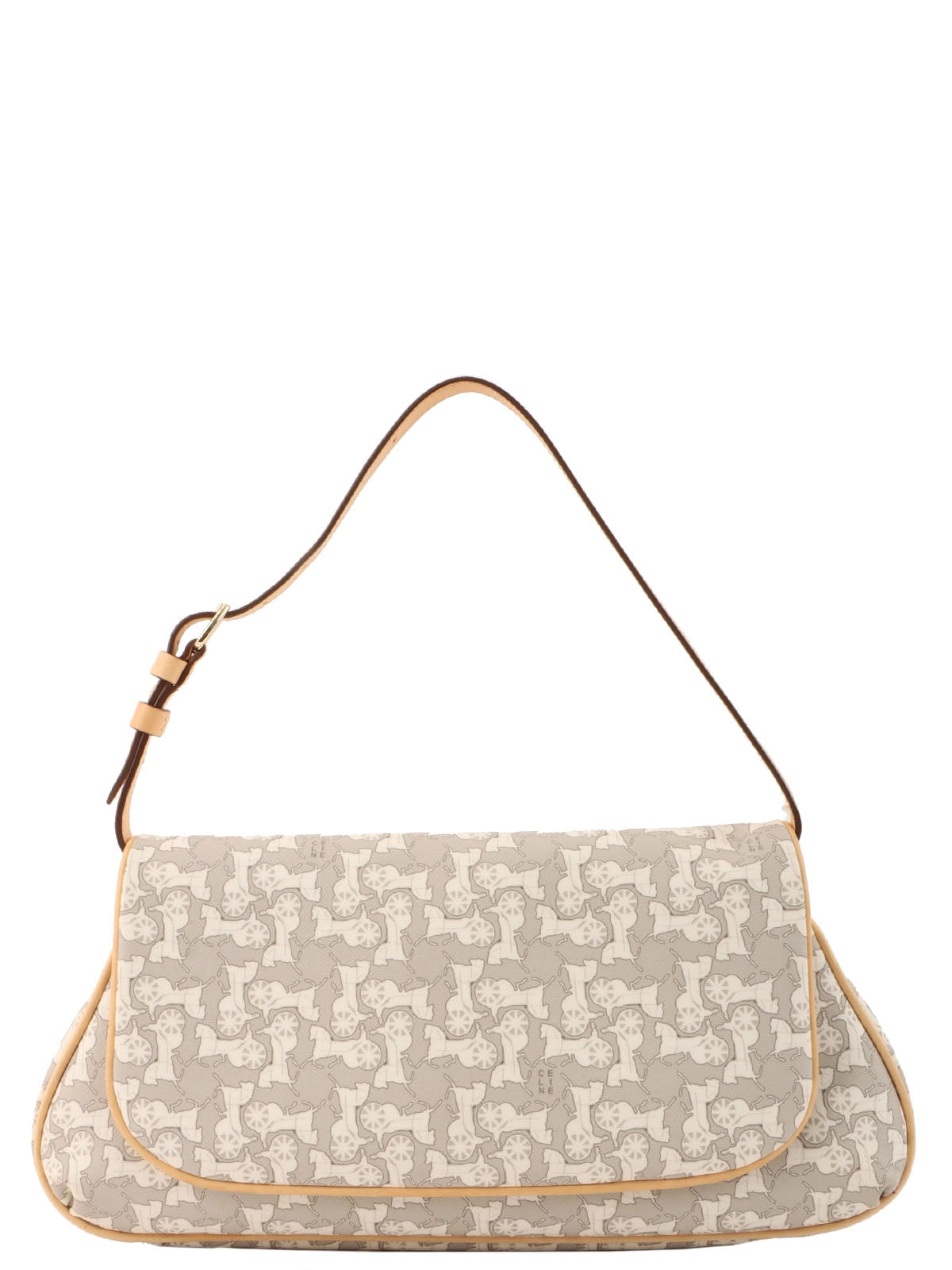 Horse Carriage Pattern Shoulder Bag in Gray/White