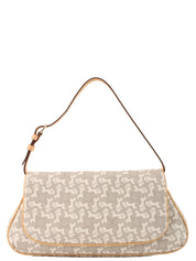 Horse Carriage Pattern Shoulder Bag in Gray/White