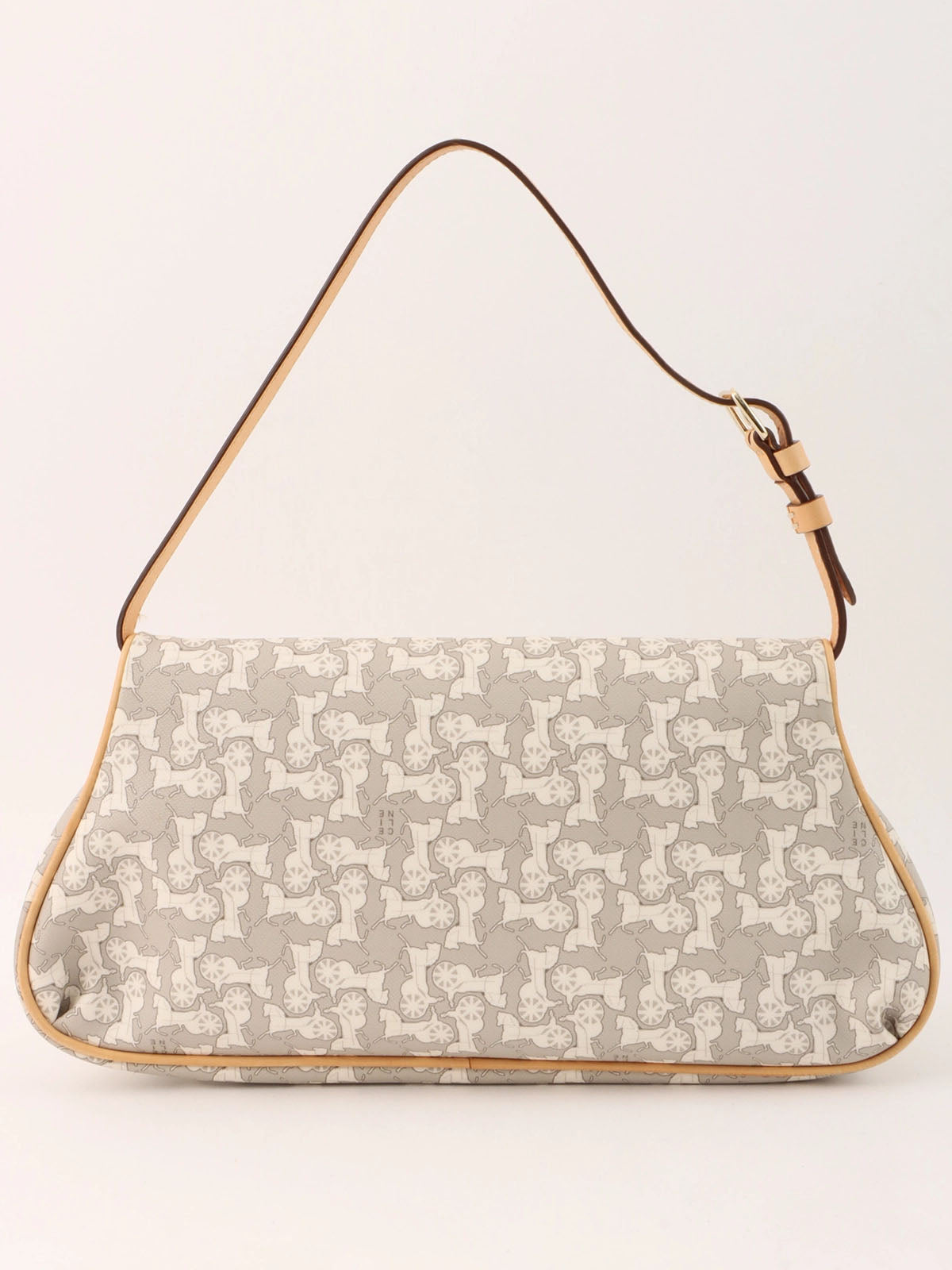 Horse Carriage Pattern Shoulder Bag in Gray/White