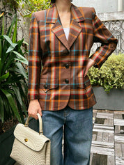Wool check pattern jacket in brown/multi