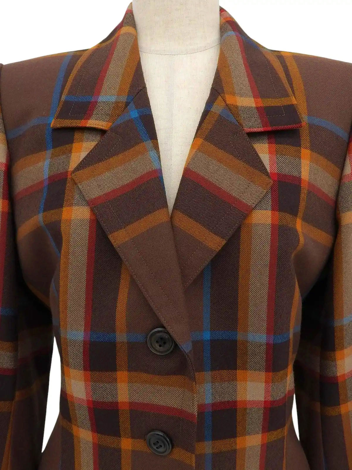 Wool check pattern jacket in brown/multi