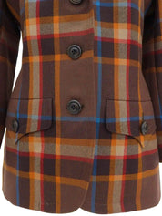 Wool check pattern jacket in brown/multi