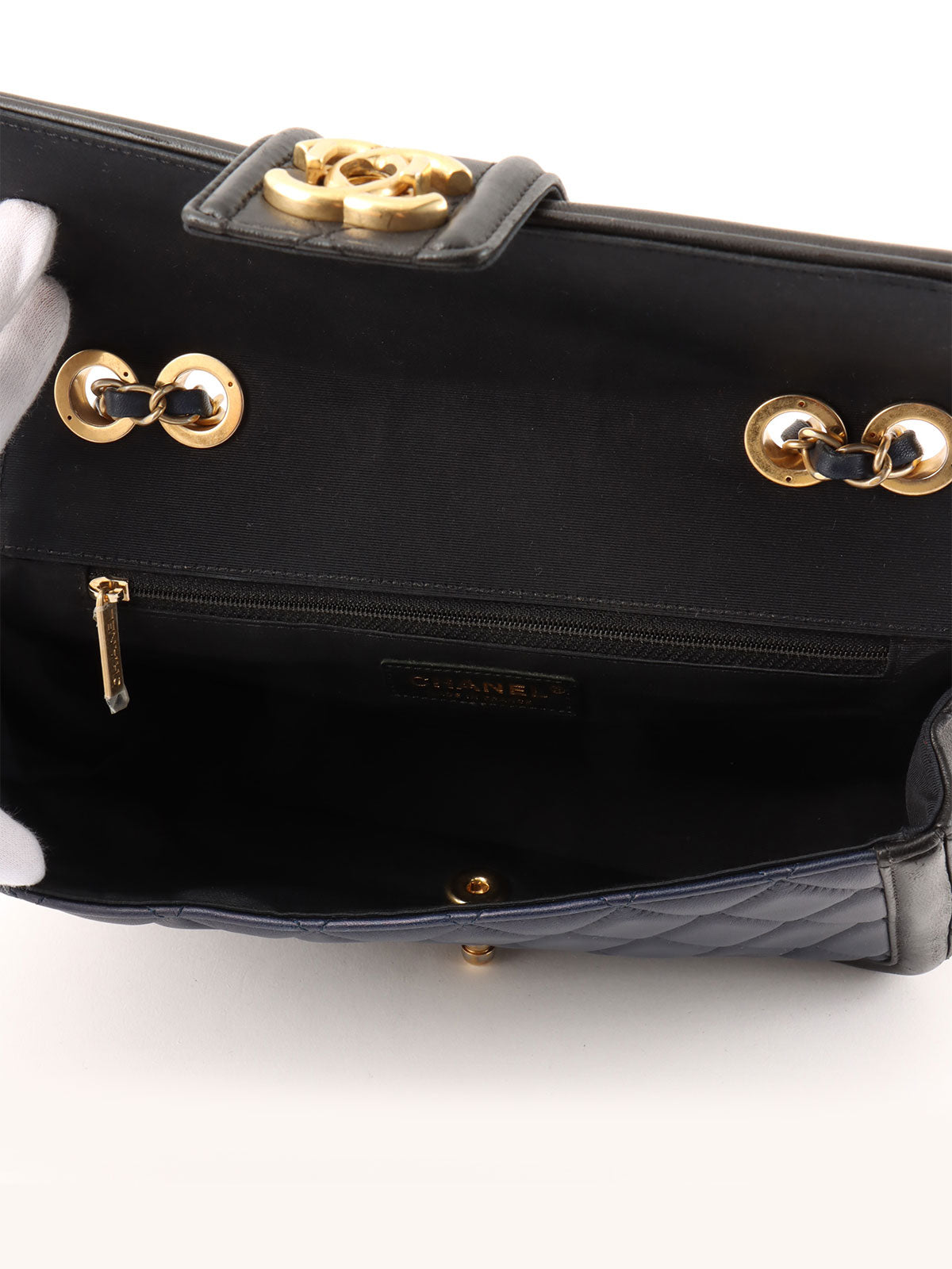 2014年頃製 バイカラーCCマークチェーンショルダーバッグ ネイビー/ブラック