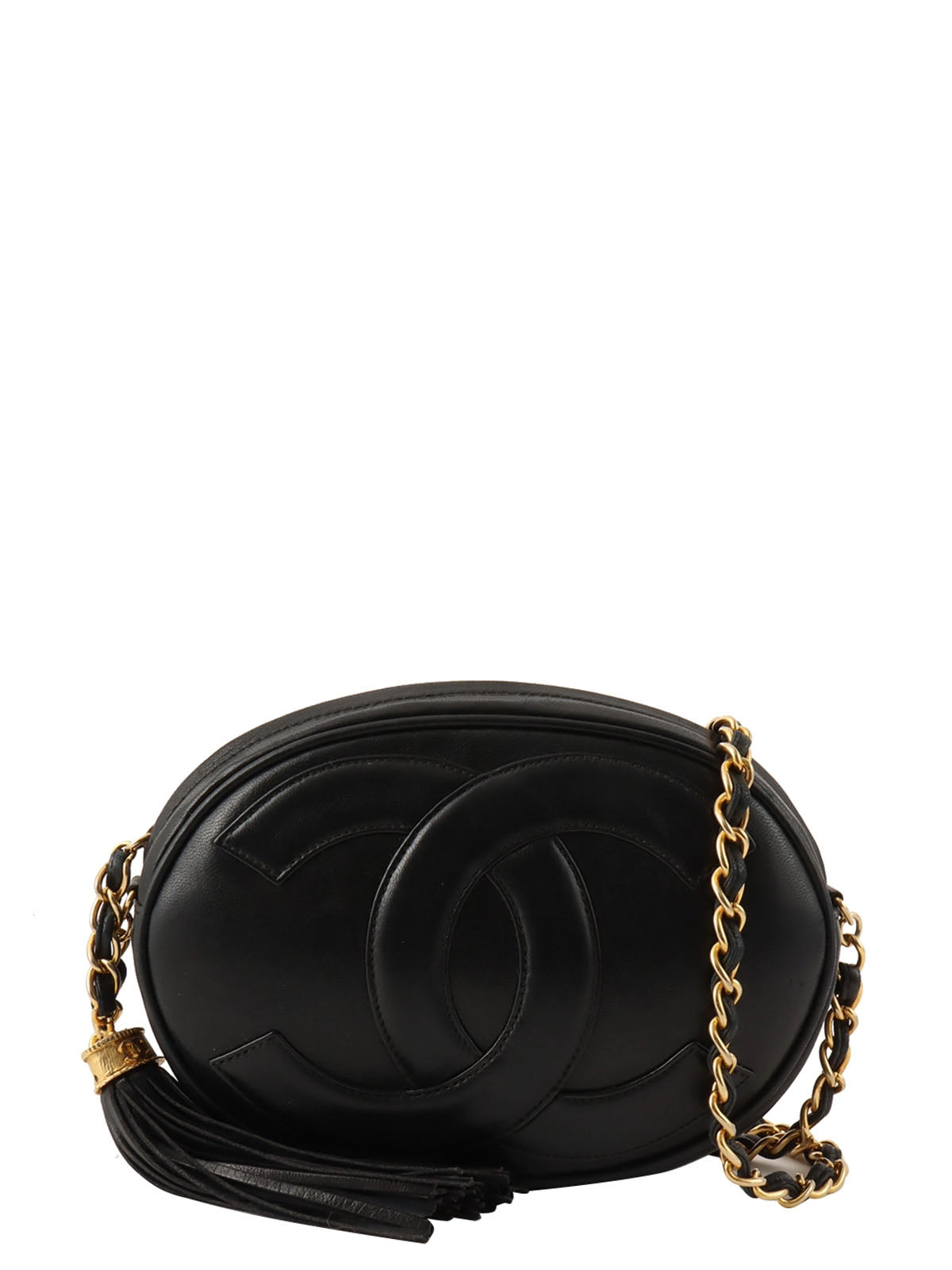 1990年頃製 オーバルCCマークステッチタッセルショルダーバッグ ブラック