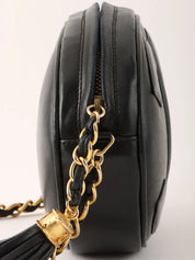 1990年頃製 オーバルCCマークステッチタッセルショルダーバッグ ブラック