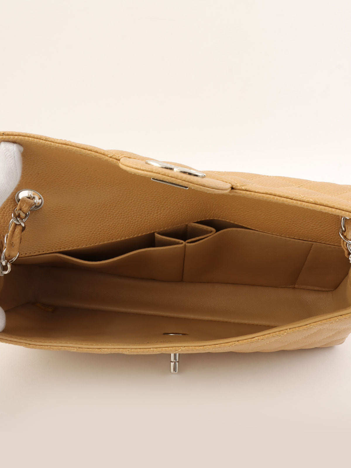 2004年頃製 キャビアスキンイーストウェストチェーンバッグ ベージュ