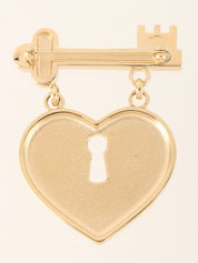 2002 Rhinestone CC Mark Heart Lock Key Brooch Gold/Pink