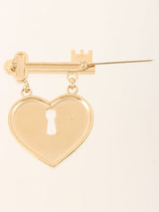 2002 Rhinestone CC Mark Heart Lock Key Brooch Gold/Pink