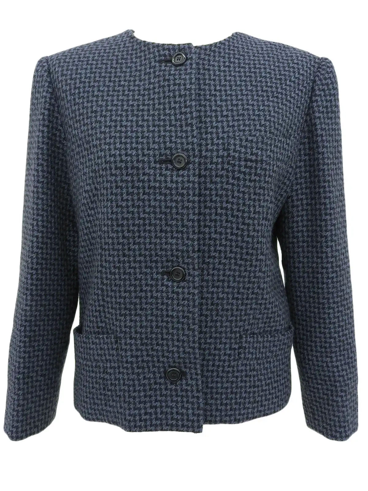 Tweed collarless jacket in blue/black