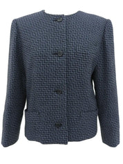 Tweed collarless jacket in blue/black