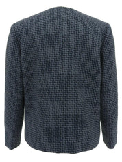 Tweed collarless jacket in blue/black