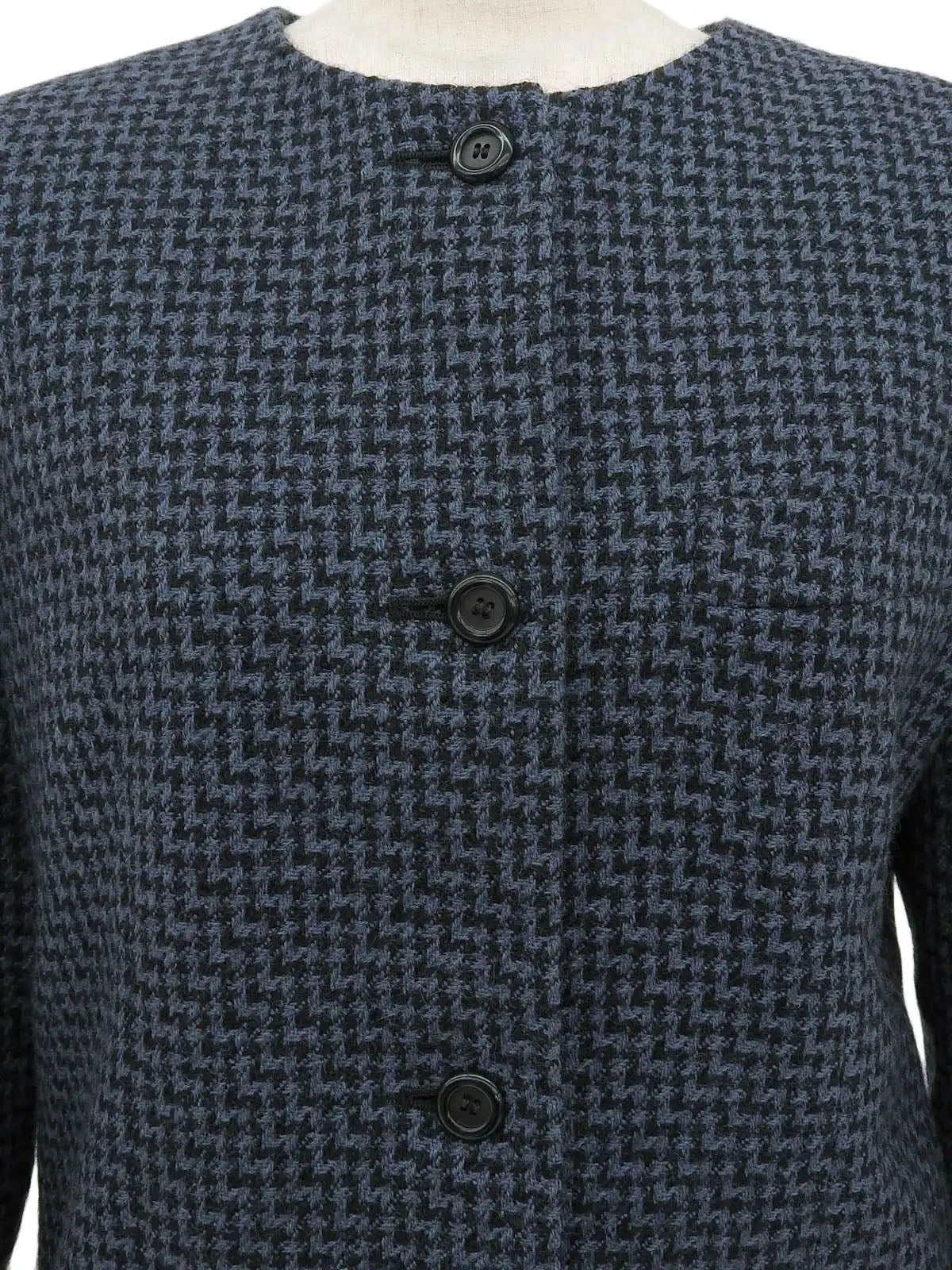 Tweed collarless jacket in blue/black