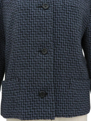 Tweed collarless jacket in blue/black
