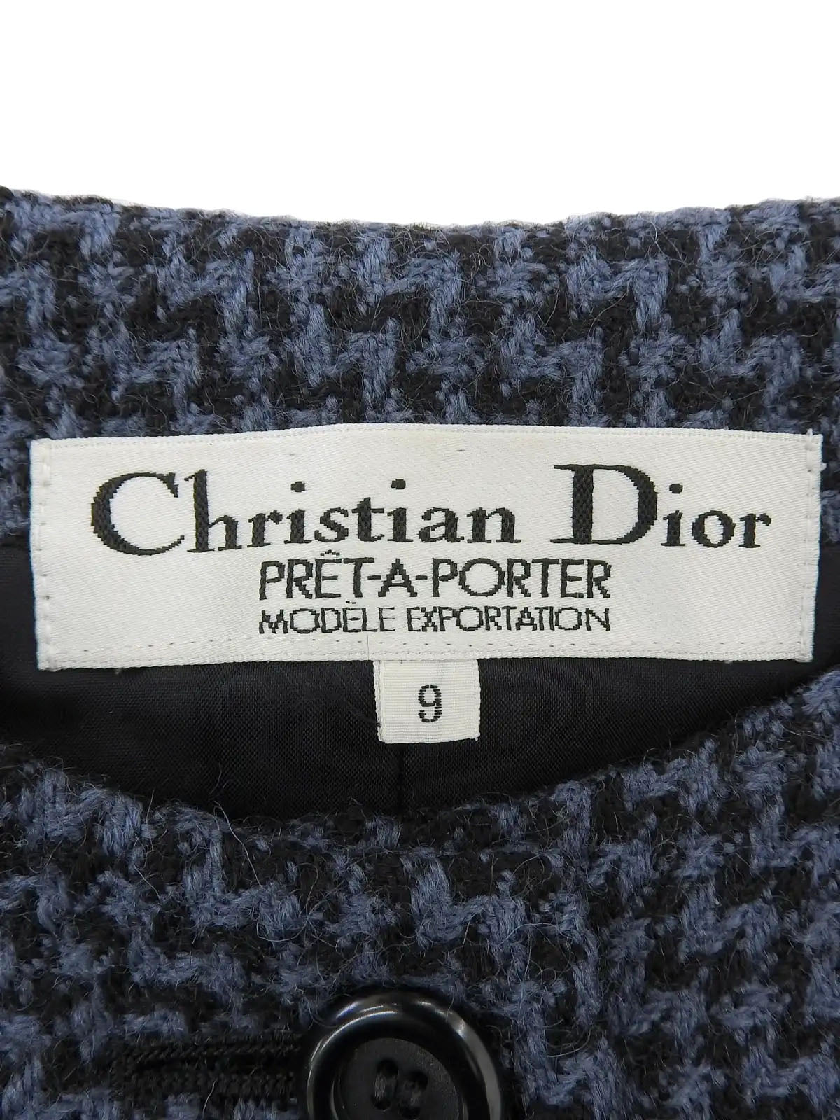 Tweed collarless jacket in blue/black