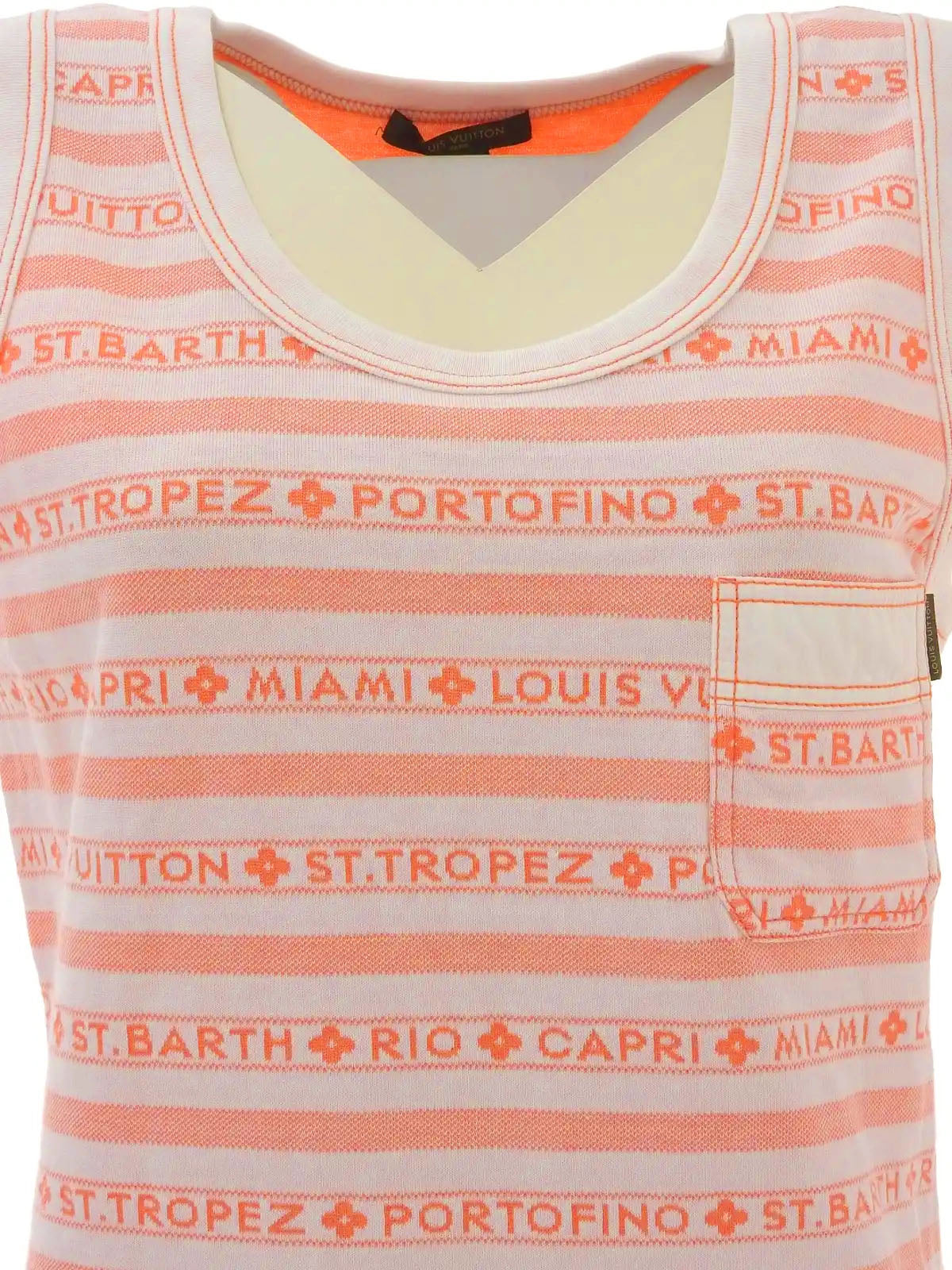 ボーダーパターンロゴノースリーブトップス ホワイト/オレンジ