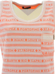 ボーダーパターンロゴノースリーブトップス ホワイト/オレンジ