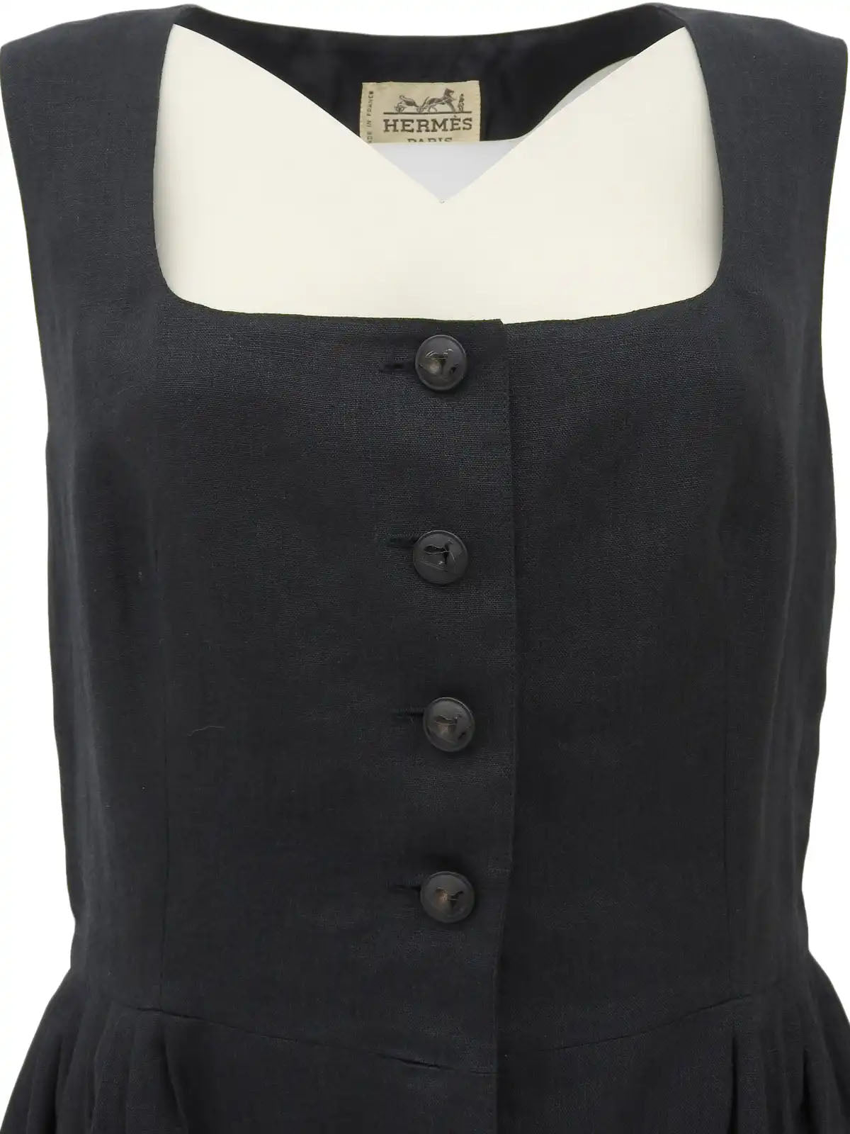 Linen and leather sleeveless dress in black