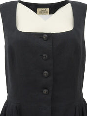 Linen and leather sleeveless dress in black