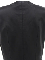 Linen and leather sleeveless dress in black