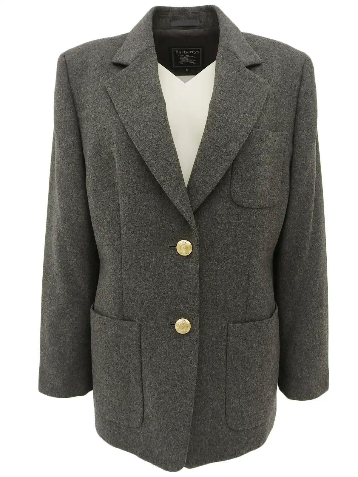 Grey wool logo emblem button jacket