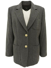 Grey wool logo emblem button jacket