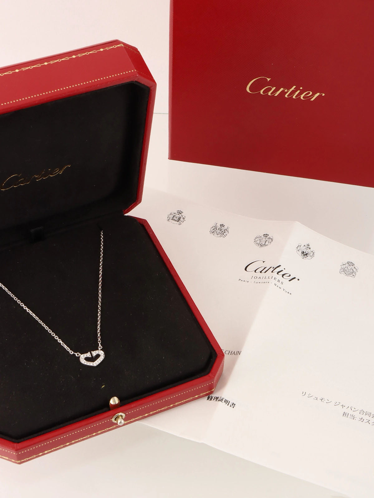 18K ダイヤモンドCハートネックレス　シルバー