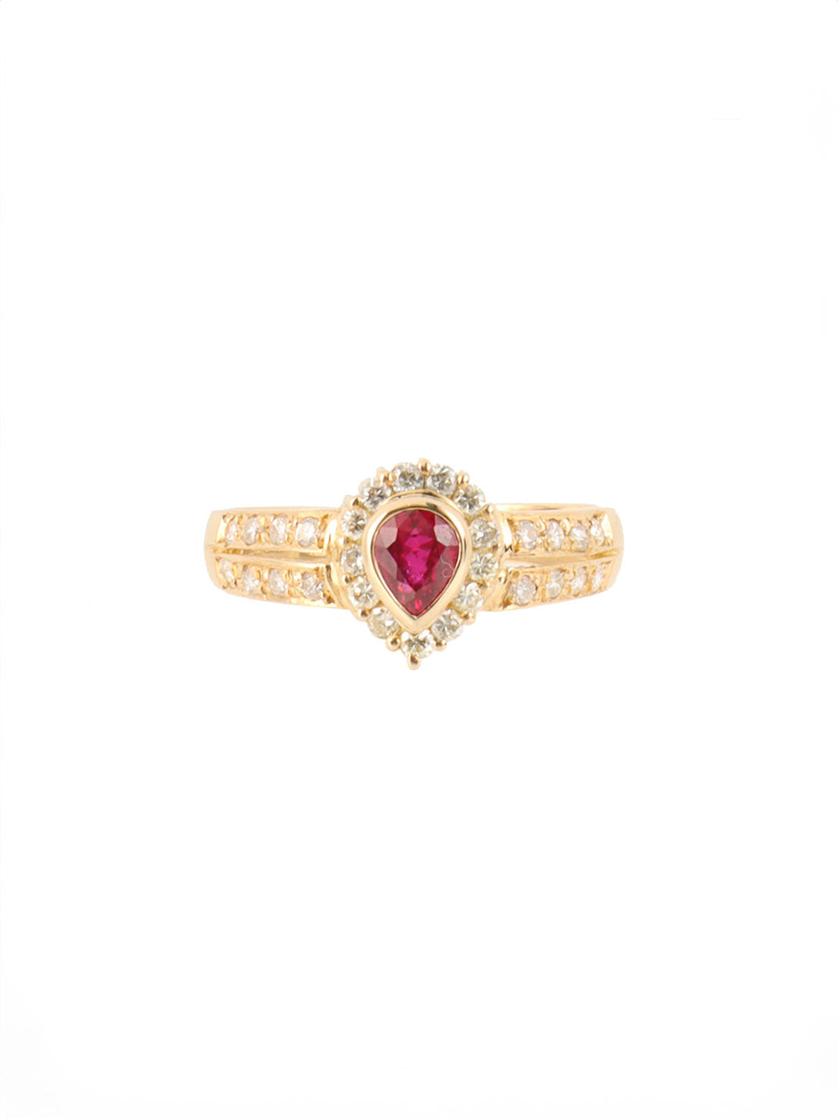 18K Gold/Pink Ruby and Diamond Drop Motif Ring