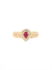 18K Gold/Pink Ruby and Diamond Drop Motif Ring