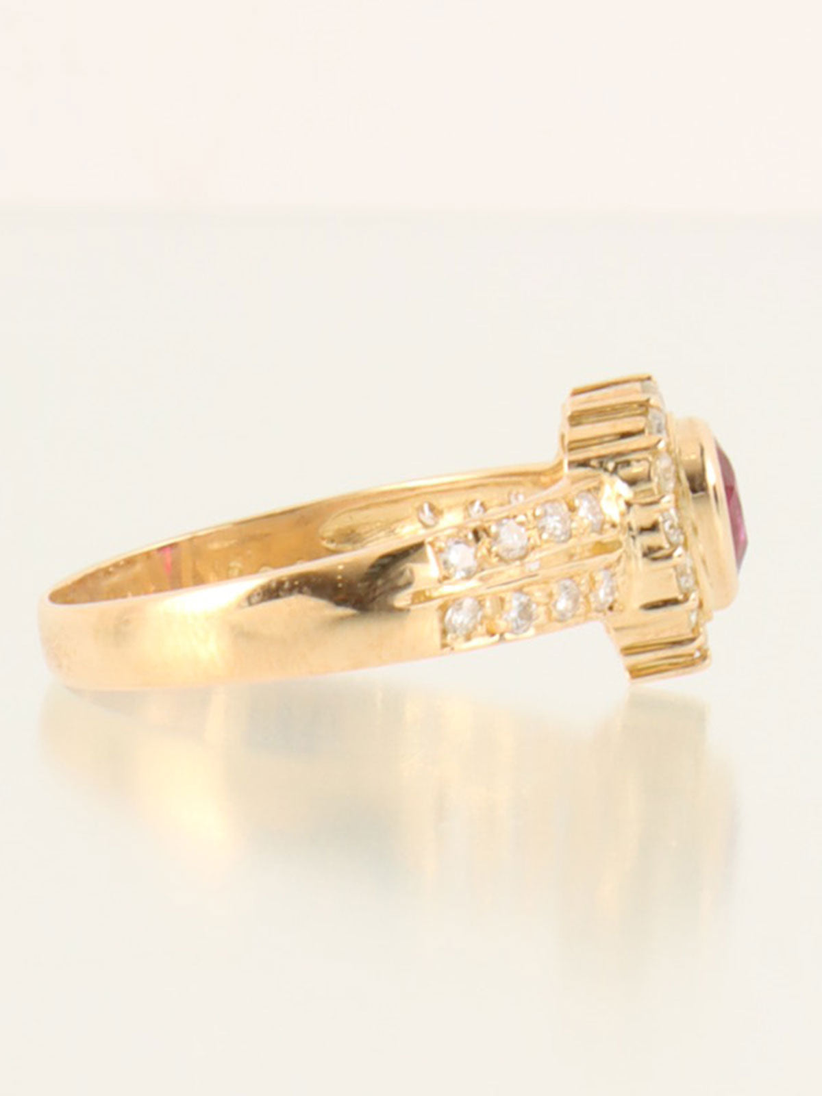18K Gold/Pink Ruby and Diamond Drop Motif Ring
