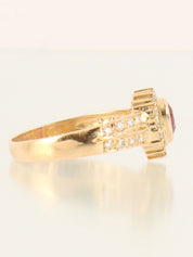 18K Gold/Pink Ruby and Diamond Drop Motif Ring