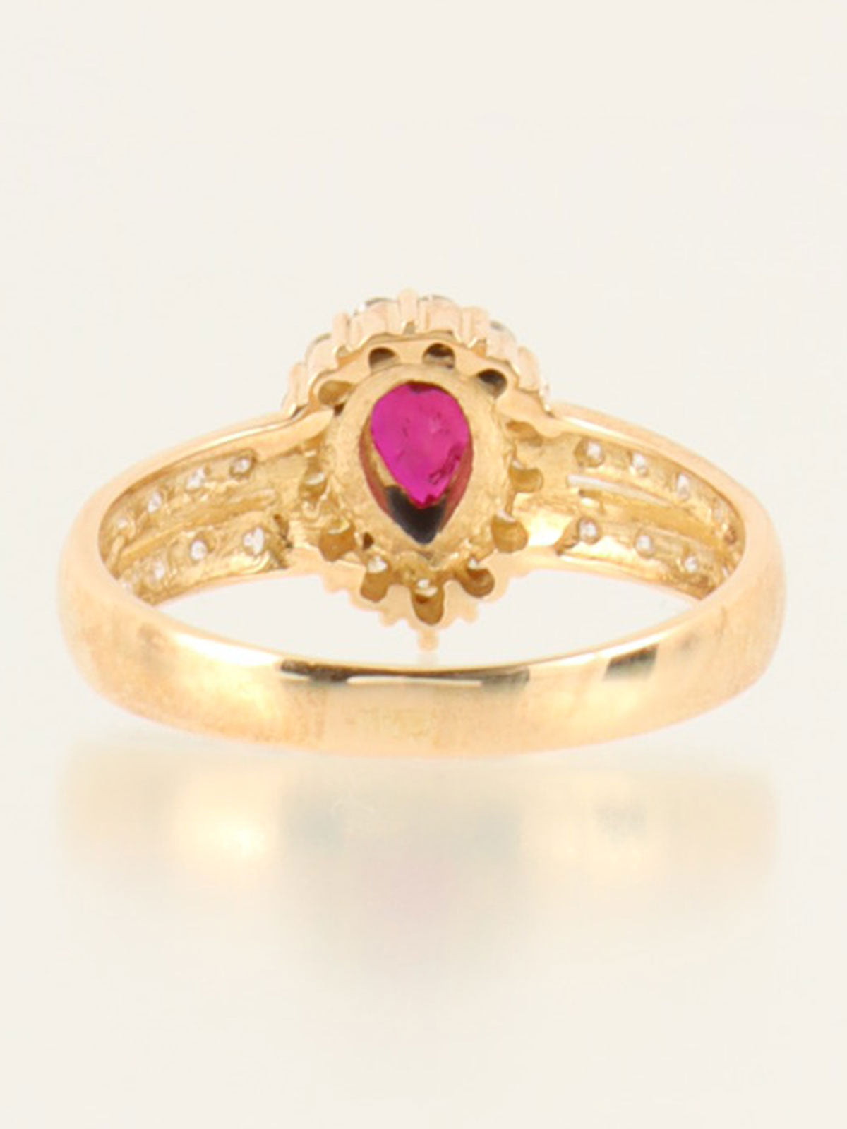 18K Gold/Pink Ruby and Diamond Drop Motif Ring