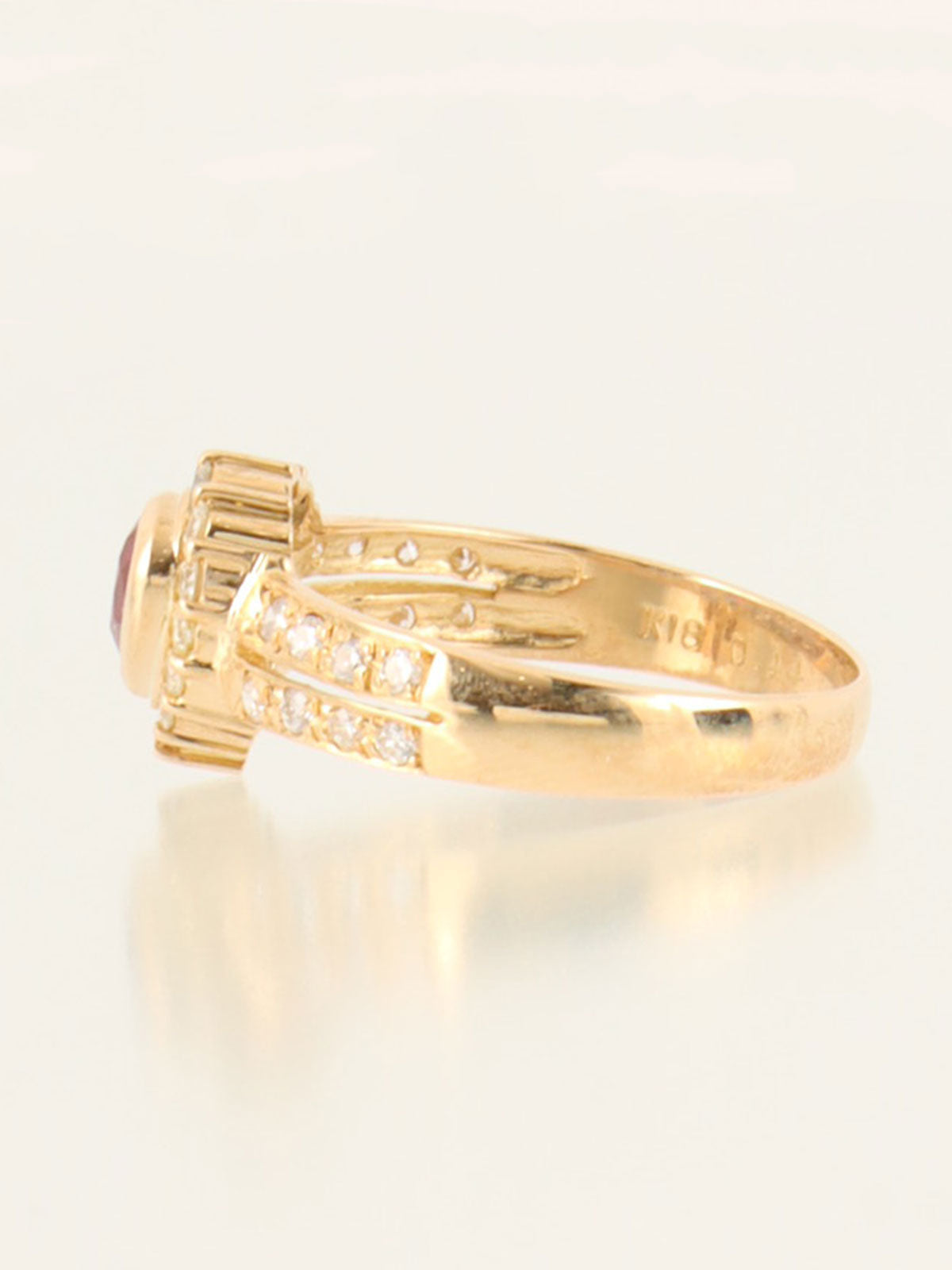 18K Gold/Pink Ruby and Diamond Drop Motif Ring