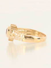 18K Gold/Pink Ruby and Diamond Drop Motif Ring