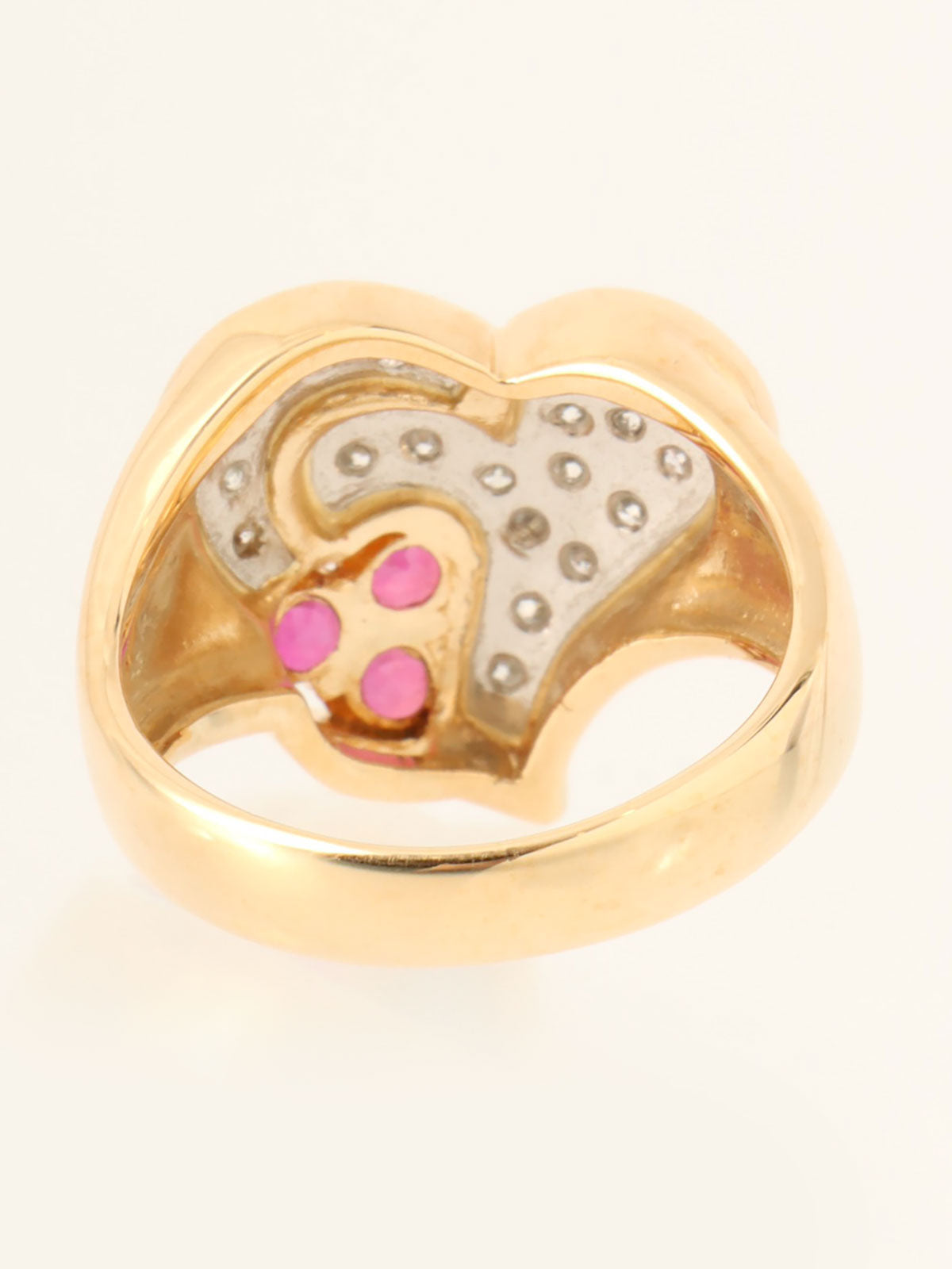 18K Gold/Red Ruby and Diamond Heart Motif Ring