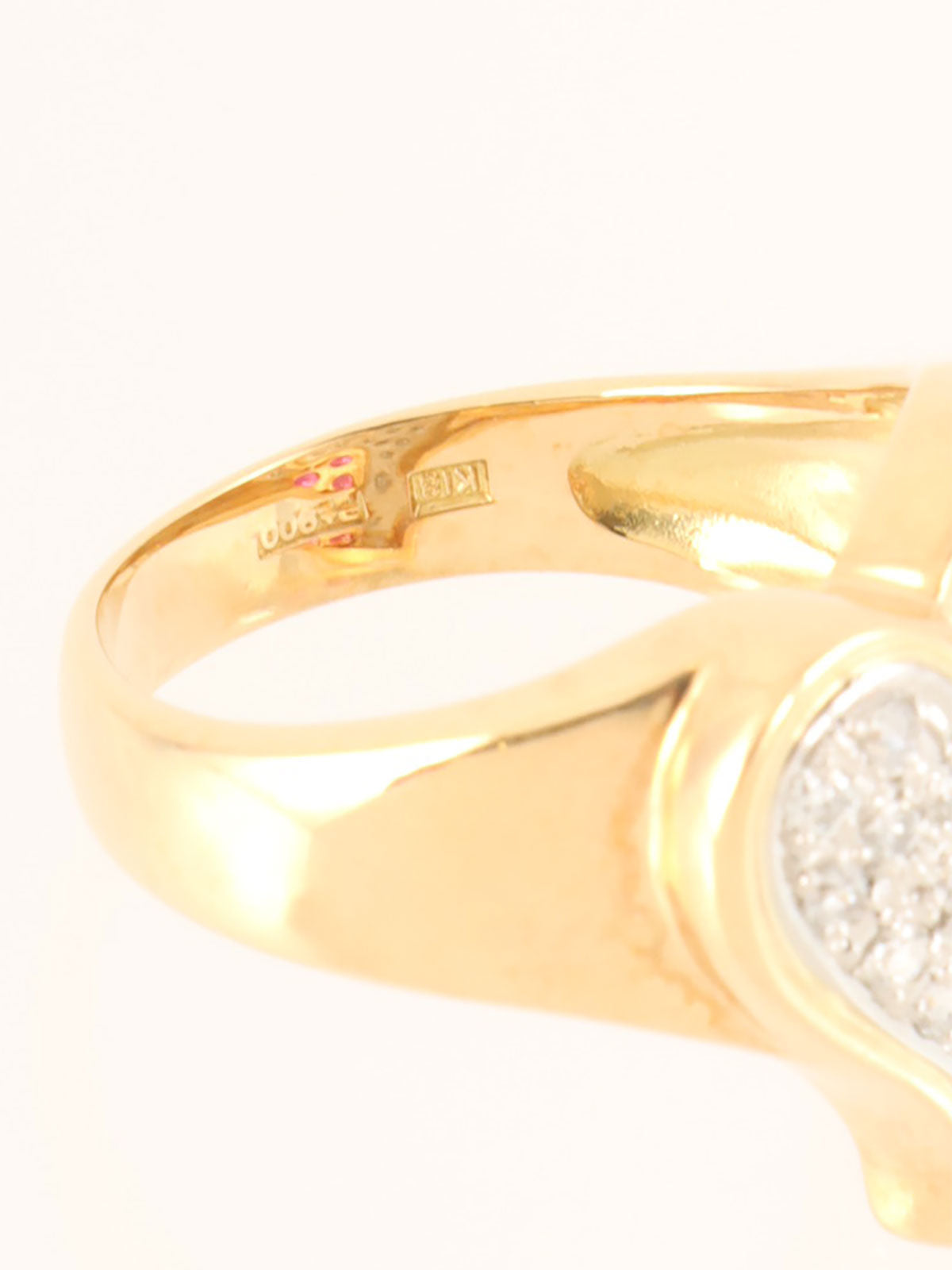 18K Gold/Red Ruby and Diamond Heart Motif Ring