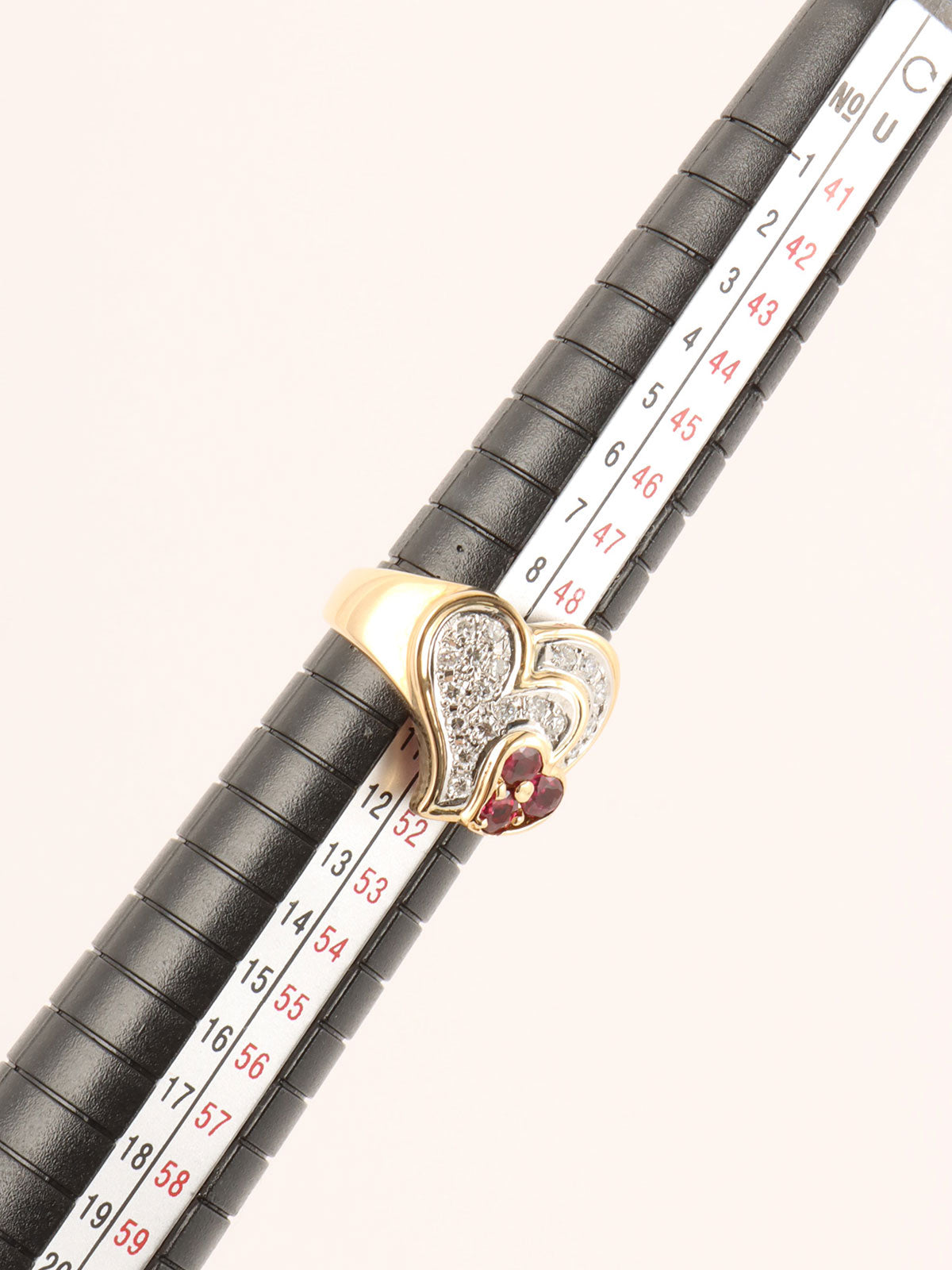 18K Gold/Red Ruby and Diamond Heart Motif Ring