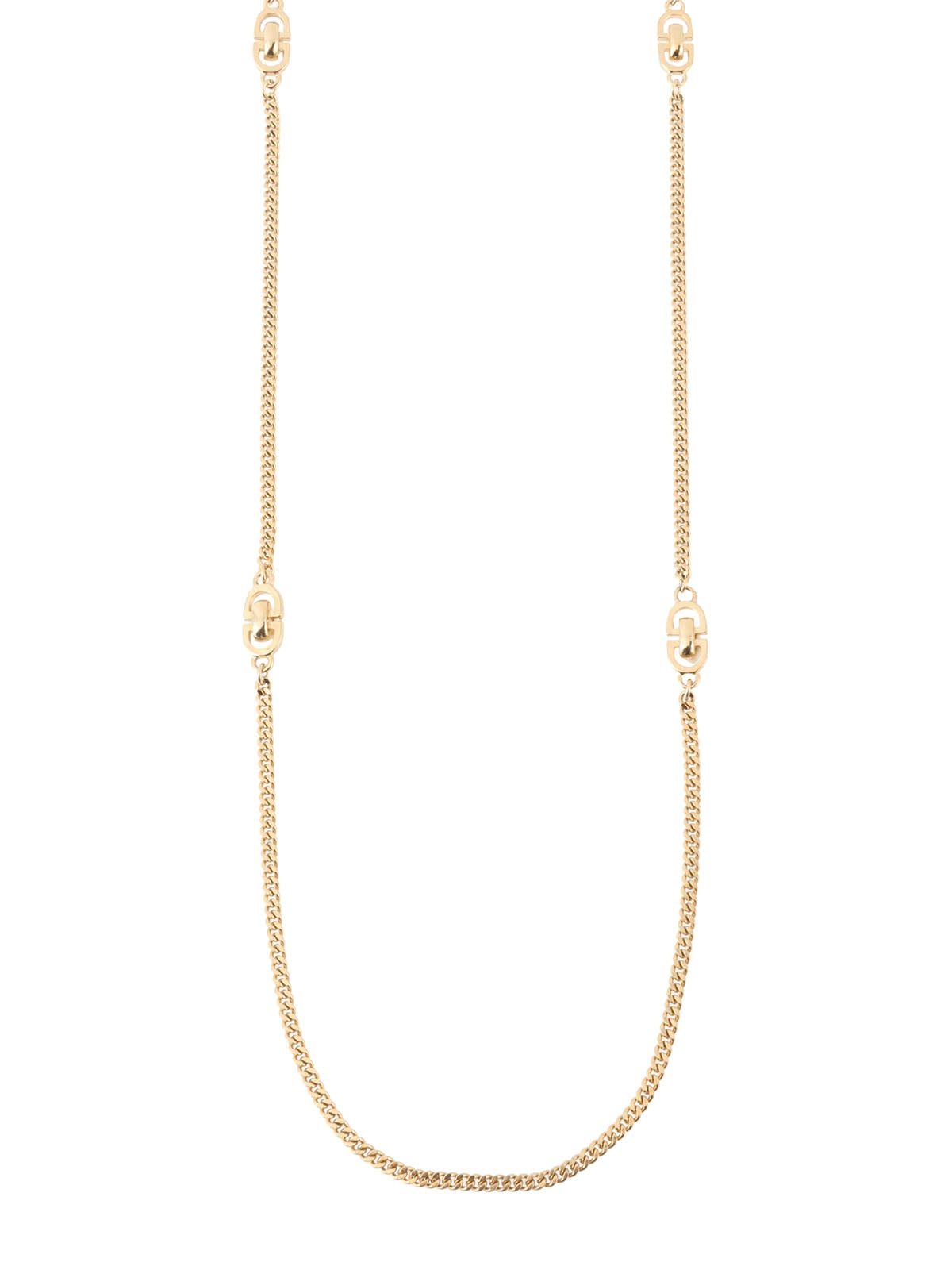 Logo Plate Chain Long Necklace Gold