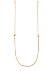 Logo Plate Chain Long Necklace Gold