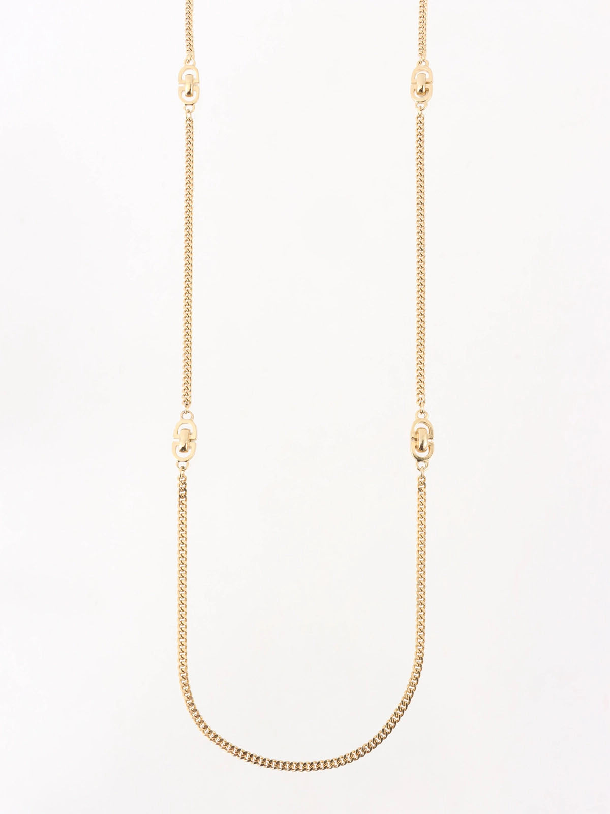 Logo Plate Chain Long Necklace Gold